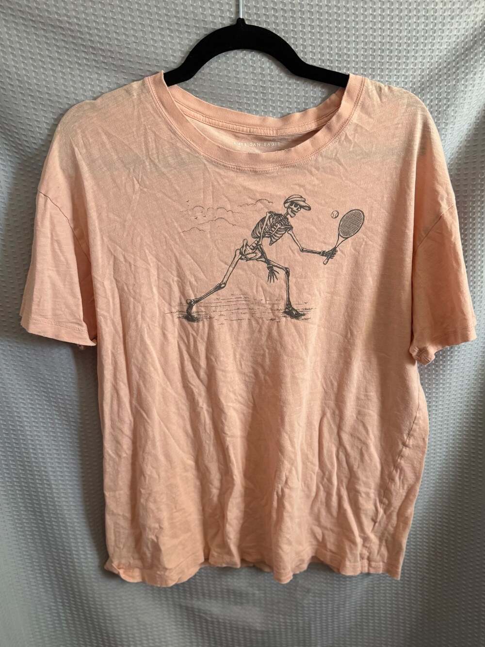American Eagle Oversized Skeleton Tennis Graphic T-Shirt - Picture 1 of 2